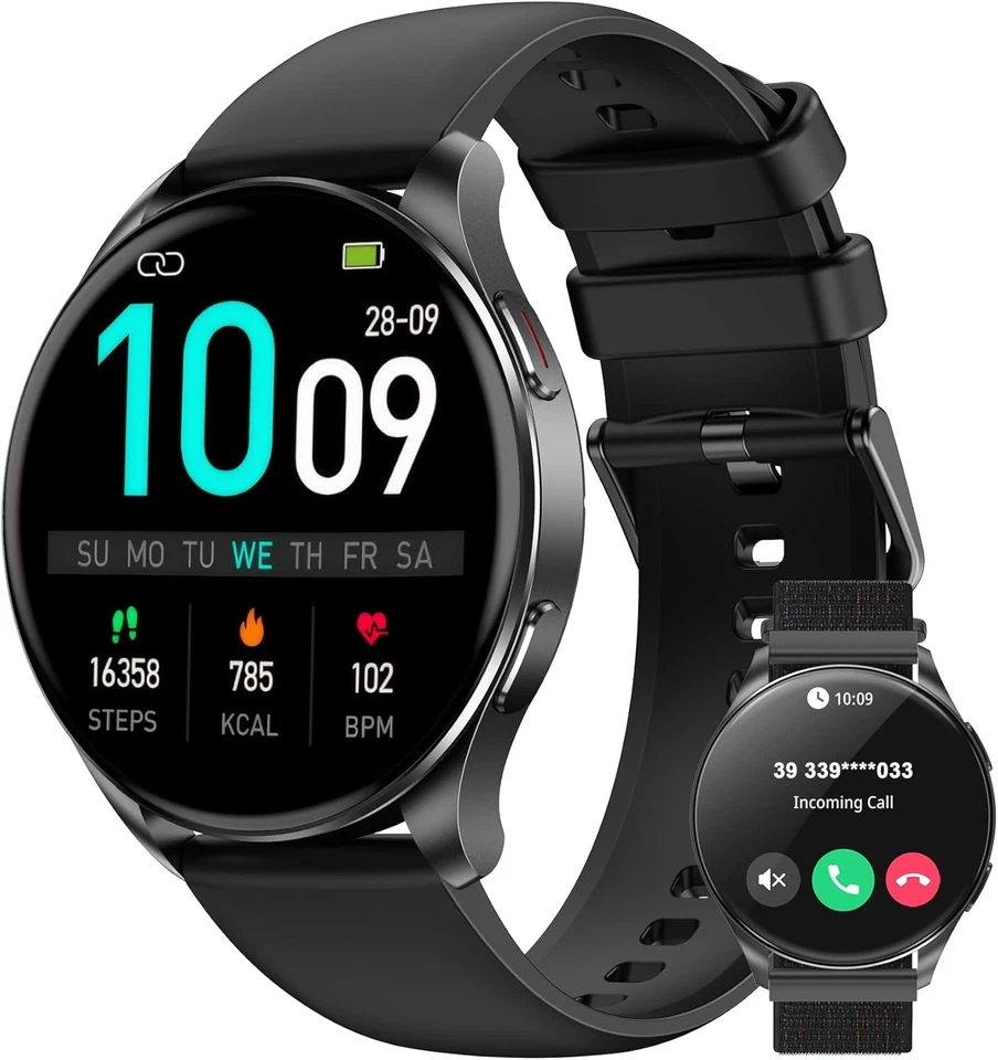 IOWODO AMOLED-Display Smartwatch für Damen Herren Telefonfunktion Fitnessuhr