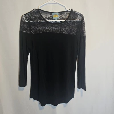 C&C California Black Long Sleeve Lace Top Blouse Shirt - Small - Image 1 of 4