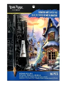 Brea Reese CHRISTMAS VILLAGE Scratch Art Paper Pad 6" x 8" NEW - Picture 1 of 5