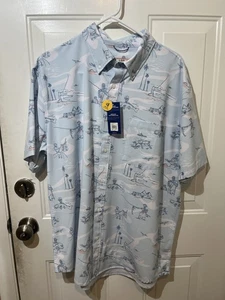 Huk Fishing S/S Button Down Shirt - Fish Bones Kona - Mens XL - NWT - Picture 1 of 7