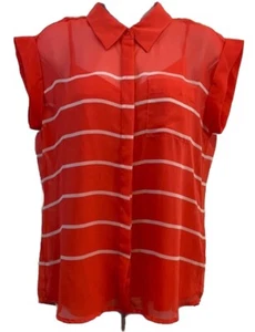 Top senza maniche con bottoni Liz Claiborne taglia M semi trasparente rosa e bianco a righe - Foto 1 di 8