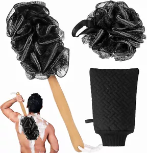 Loofah Back Scrubber 3 Pack Long Handle Exfoliating Shower Brush Set - Picture 1 of 6