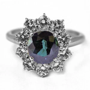 Anello Solitario Donna in Oro Bianco 18KT con Zaffiro e Diamanti 0.15 CT - P032 - Imagen 1 de 2