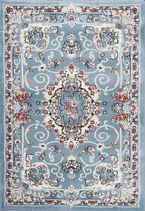 Floral Traditional Turkish Heat-set Oriental Area Rug Classic Light Blue Carpet