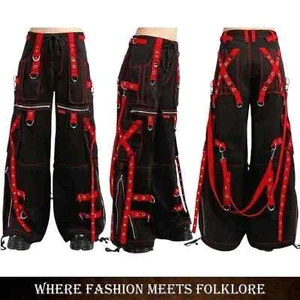 Pantalones cargo unisex góticos punk tecnológicos negros rojos correas cadenas pantalones Cyber Rock - Imagen 1 de 5