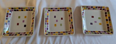 Pampered Chef Simple Additions Set of 3 Mosaic Tile Square Plates Salad Dessert - Image 1 of 4