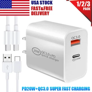 USB C Wall Charger 20W Fast Block Type C Charging Cube For iPhone iOS & Android - Picture 1 of 14