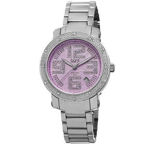 Women's Burgi BUR091SSPK Engraved Large Numeral Crystal and Diamond Date Watch - Picture 1 of 4
