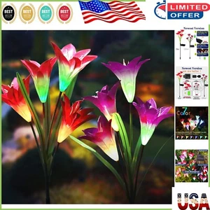 Elegant 2 Pack Solar Lily Lights - Automatic, Waterproof & Multi-Color Display - Picture 1 of 8