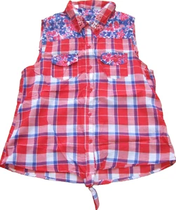 Plaid Justice Button Up Western Blouse Tank Top Shirt Size 20 - Picture 1 of 2