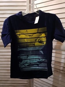 The Childrens Place Boys Shirt Size 14 Blue Short Sleeve Graphic Tee Sharks - Picture 1 of 7