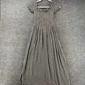 Bardot Dress Womens L Black Check Off The Shoulder Long Cottagecore Farm Prairie - Picture 1 of 11