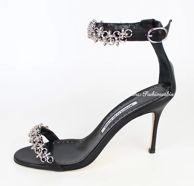 NOVAS SANDÁLIAS DE SALTO CORRENTE MANOLO BLAHNIK, couro preto, EUR 39,5, MSRP $995 - Imagem 1 de 4