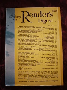Readers Digest February 1968 Sol Hurok Carl Sandburg Jean Robbins Anna Pavlova - Picture 1 of 1