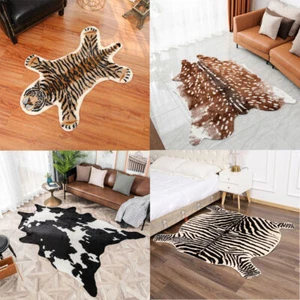 Faux Fur Animal Print Skin Rugs Cowhide Area Rug Floor Carpet Mats Bedroom Soft - Picture 1 of 58