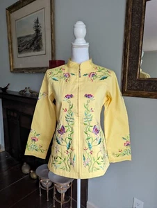 Quacker Factory Lg Embroidered Mandarin Collar Jacket Butterfly Floral Sequin - Picture 1 of 15