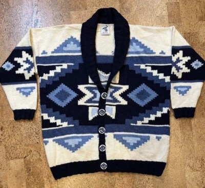 Cárdigan Suéter Bonz Azul Hecho a Mano Lana Nueva Zelanda Manga 3/4 Para Mujer’s L Foto 1 de 4