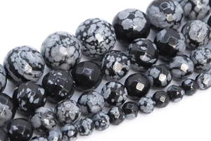 Natural Snowflake Obsidian Grade AAA Micro Faceted Round Loose Beads 7-8/10/12MM - Picture 1 of 9