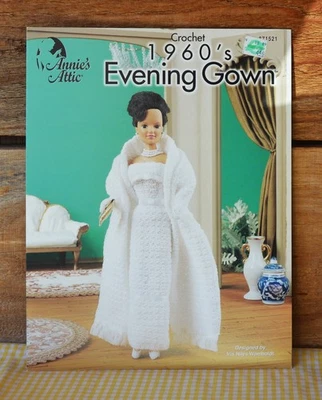 Annie's Attic Crochet Pattern 1960's Evening Gown for 11.5” Fashion Doll #871521 - Image 1 of 4