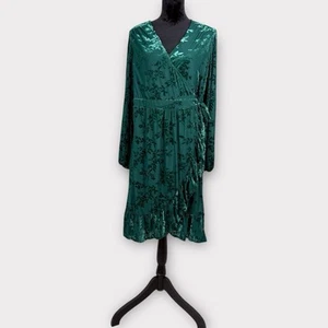 Draper James Velvet Burnout Wrap Dress Size Large Emerald Green Flowy Feminine - Imagen 1 de 13