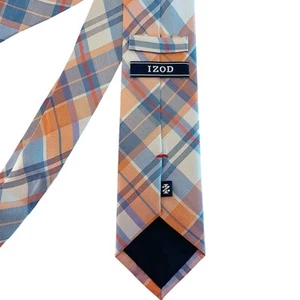 IZOD schottische karierte Herrenkrawatte 59” orange blau weiß 100 % Seide Designer Krawatte - Bild 1 von 5