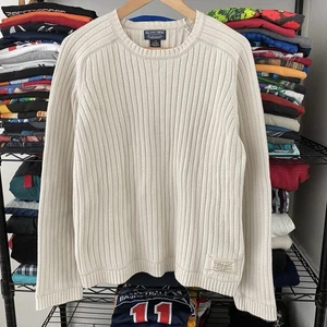 Vintage Polo Jeans Ralph Lauren MFG Ribbed Knit Sweater Cream Off White 1990s - Picture 1 of 4