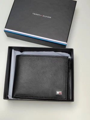 Tommy Hilfiger Eton CC Genuine Leather Wallet Black In Gift Box 🎁