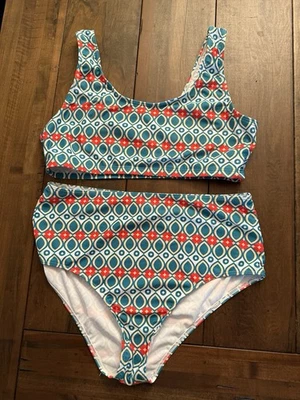 Teal/Orange Scoop Necked Top and High Waist Bikini Size Large Full Coverage - Image 1 of 4