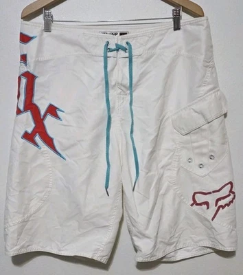 Fox Racing Board Shorts Para Hombre 38 Blanco Rojo Bañador De Colección Y2K Moto Usado en Excelente Condición Foto 1 de 4