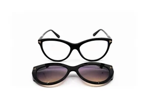 Tom Ford TF 5772-B 001 Black Plastic Cat Eye Eyeglasses 55-16-140 with clip-ons - Photo 1 sur 4