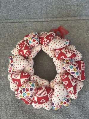 Handmade Fabric Stuffed Hearts  Valentine Wreath Patchwork Decor Vtg Candle Cozy - Image 1 of 4