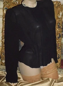 Blusa EE. UU. S M con botones espalda negra crepé vintage secretaria iglesia teatro - Imagen 1 de 4