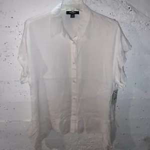 Nine West Women's Blouse size Medium viscose Short Sleeve Button Up White NWT - Picture 1 of 8