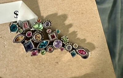 Vtg Patricia Locke Brooch pin Silver Tone Colorful Crystals New 2007 - Image 1 of 3