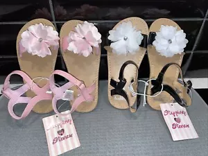 Lot of 2 Prs Girls Stepping Stones Strappy Sandals Flowers Black & Pink Size 10 - Picture 1 of 11