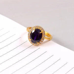 AAA Amethyst Ring Oval Gemstone Ring Gift For Her Wedding Ring Engagement Ring - Picture 1 of 4