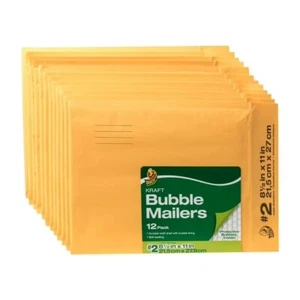 Duck Brand Kraft Bubble Mailers,#2 (8.5x 11”) Self-Sealing,12-PACK - Picture 1 of 1