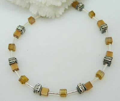 Armband Würfel Cube Cat Eye  Kristall Glas Strass hellbraun braun camel 502v - Bild 1 von 4