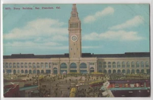 San Francisco Ferry Building Trollies Many People California CA Antique Postcard - Bild 1 von 2