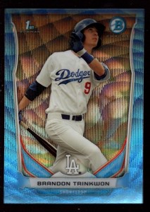 BRANDON TRINKWON DODGERS 1ST ROOKIE BLUE WAVE REFRACTOR RC SP 2014 BOWMAN CHROME