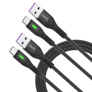 SooPii 2Pack USB C Cable,Nylon Braided USB A to Type C Cable with LED Indicator - Photo 1 sur 24