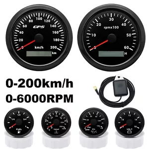 6 Gauge Set 85mm GPS Speedometer 200Km/h Tachometer 6000RPM for Marine Boat Car - Picture 1 of 20