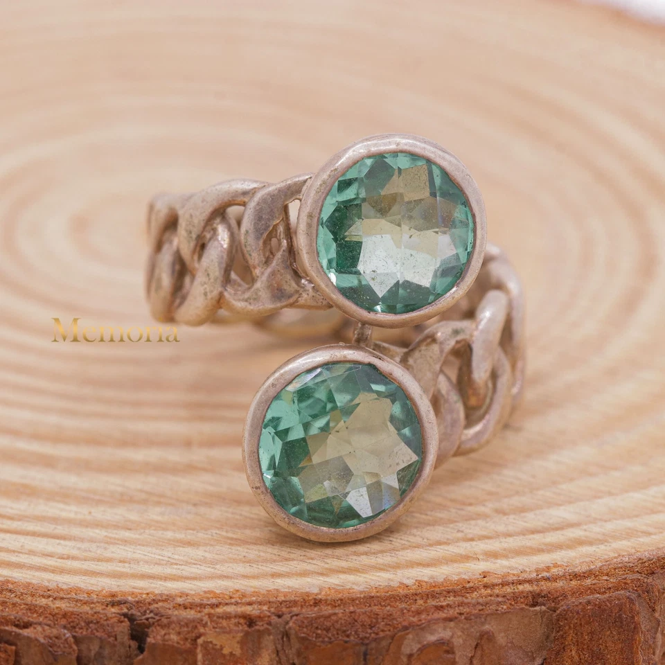 Verde Ametista Gemma Uomo Donna Maglia Cubana Catena Anello 925 Argento Misura 6 - Immagine 1 di 1