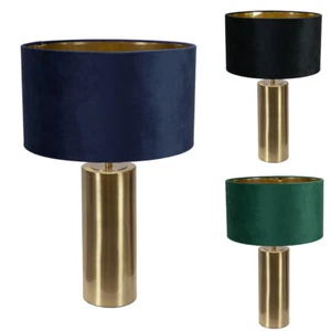 Antique Brass Touch Table Lamp Velvet Lampshades Metallic Inner Light LED Bulb - Picture 1 of 38