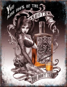 Alchemy Devils Dew Pin UP Motorcycle Whiskey Garage Harley Service Metal Sign - Picture 1 of 4