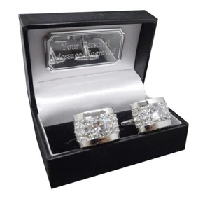 Crystal Clear Swarovski Gem encrusted Mens Gift Cuff in a personalised gift box - Picture 1 of 7