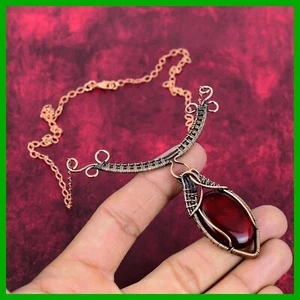 Natural Red Fire Labradorite Copper Ethnic Chain Wife Gift Wire Wrapped Necklace - Picture 1 of 6