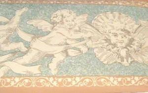 Wallpaper Border Cherubs Angels Green Marble +Tan Wall EH00170  NIP - Picture 1 of 2