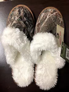 DAWGS Mossy Oak Men's Camo Plush-Trim Scuff Slippers Duck blind size 10/11 w/TAG - Picture 1 of 5