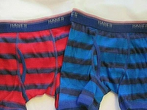 New 2 Boys Hanes Comfort Flex Boxer Briefs 💖Size S Blue & Red Stripes - Picture 1 of 5